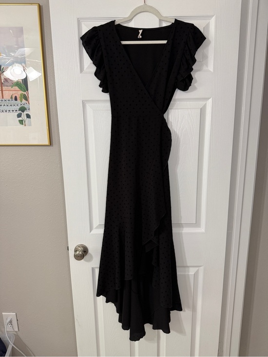 Tyche Dresses & Skirts - Tyche Black Polka-Dot Ruffle High-Low Wrap Dress